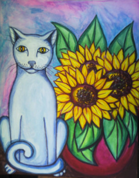 Œuvre contemporaine nommée « Le chat et les tournesols », Réalisée par STEPHANE CUNY