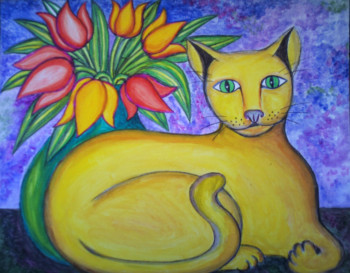 Œuvre contemporaine nommée « Le chat au bouquet II », Réalisée par STEPHANE CUNY