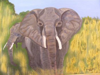 Œuvre contemporaine nommée « éléphants », Réalisée par JACQUELINE LABADIE