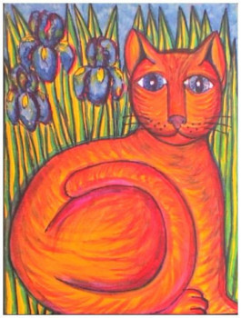 Œuvre contemporaine nommée « Le chat aux Iris », Réalisée par STEPHANE CUNY
