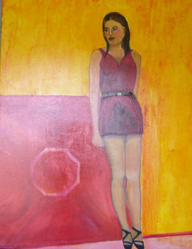 Œuvre contemporaine nommée « Jeune Fille fond rouge et or », Réalisée par YVES AUGUSTE