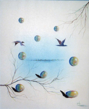 Œuvre contemporaine nommée « oiseaux bulles », Réalisée par GABY