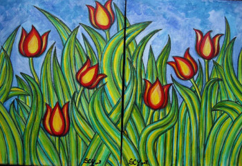 Œuvre contemporaine nommée « Entrelacs et tulipes », Réalisée par STEPHANE CUNY