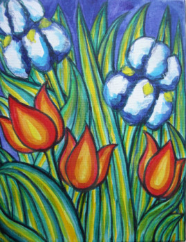 Œuvre contemporaine nommée « Iris et Tulipes », Réalisée par STEPHANE CUNY