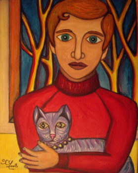 Œuvre contemporaine nommée « Jeune homme au chat », Réalisée par STEPHANE CUNY