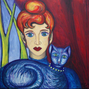 Œuvre contemporaine nommée « Femme rousse au chat bleu », Réalisée par STEPHANE CUNY