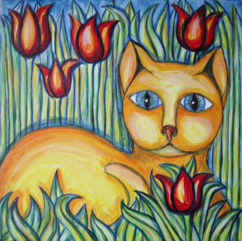 Œuvre contemporaine nommée « Le chat au printemps », Réalisée par STEPHANE CUNY