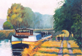 Œuvre contemporaine nommée « Péniche sur le canal du Rhône au Rhin à Graffenstaden », Réalisée par ROBERT SCHOULER