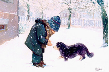 Œuvre contemporaine nommée « avec mon chien Belloup hiver 1952 », Réalisée par ROBERT SCHOULER