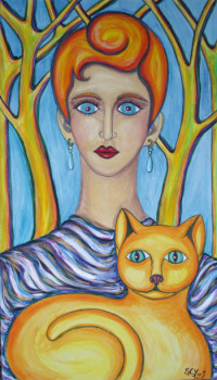 Œuvre contemporaine nommée « Femme drapée au chat », Réalisée par STEPHANE CUNY