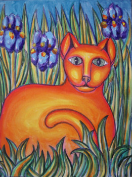 Œuvre contemporaine nommée « Le chat aux iris mauves », Réalisée par STEPHANE CUNY
