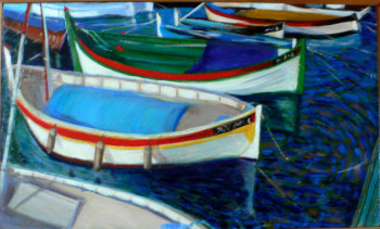 Œuvre contemporaine nommée « Barques de pêcheurs, huile sur toile », Réalisée par SABAH