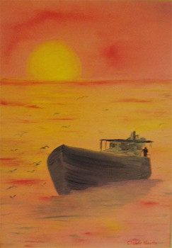 Œuvre contemporaine nommée « Chalutier soleil couchant FRance », Réalisée par CLAUDE NAUDY