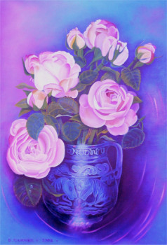 Œuvre contemporaine nommée « Le vase bleu aux chevaux », Réalisée par ABERNARDO