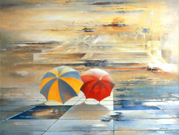 Œuvre contemporaine nommée « les parasols », Réalisée par JEAN-PIERRE MONANGE