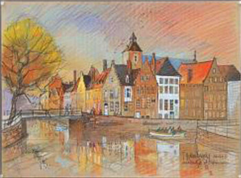 Œuvre contemporaine nommée « Bruges- Verversdijk et Spinolarei », Réalisée par JACQUES MOREAU-GAUDRY