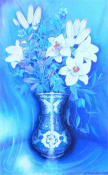Œuvre contemporaine nommée « Le vase bleu calligraphié 3 », Réalisée par ABERNARDO