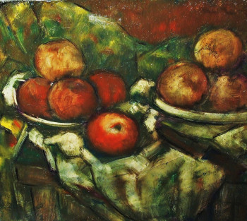 Œuvre contemporaine nommée « "Nature morte, assiette et pommes" », Réalisée par JEAN PIERRE HARIXCALDE