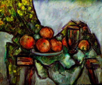 Œuvre contemporaine nommée « "Nature morte, pommes et verre" », Réalisée par JEAN PIERRE HARIXCALDE
