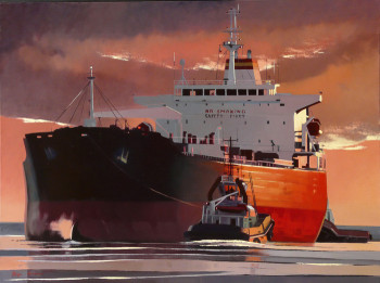 Œuvre contemporaine nommée « Manoeuvre au crépuscule ( salon de la marine Paris) », Réalisée par PHILIPPE LEROUX
