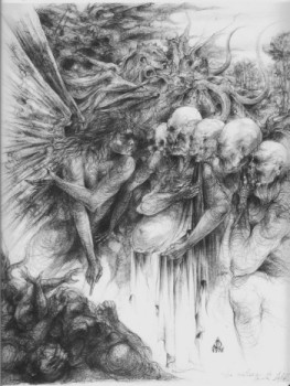 Œuvre contemporaine nommée « "La confession de l'ange" 1976 », Réalisée par JACQUES DEFFONTAINE