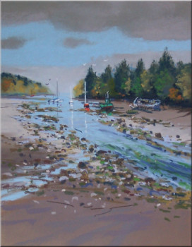 Œuvre contemporaine nommée « Au mouillage dans l'anse St-Laurent », Réalisée par JEAN-YVES MARREC