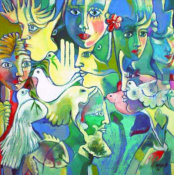 Œuvre contemporaine nommée « les colombes de la paix », Réalisée par ADEL NAJAH