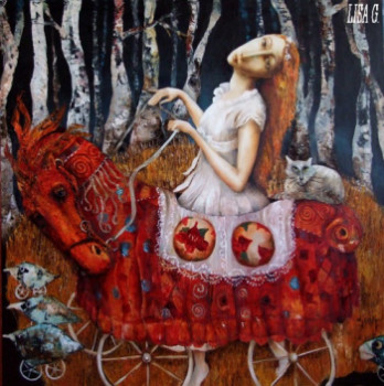 Œuvre contemporaine nommée « cheval rouge », Réalisée par LISA G.