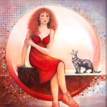 Œuvre contemporaine nommée « La fille au chat de Ravenne », Réalisée par ANNIE GILBERT
