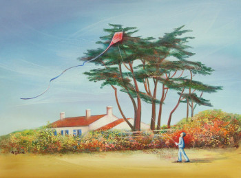 Œuvre contemporaine nommée « un cerf volant à Noimoutier », Réalisée par ANNIE GILBERT