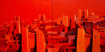 Œuvre contemporaine nommée « Soleil rouge (dyptique) », Réalisée par JACKI COLSON
