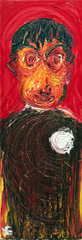 Œuvre contemporaine nommée « l'enfant sur fond rouge », Réalisée par JEAN-YVES JOURDAIN