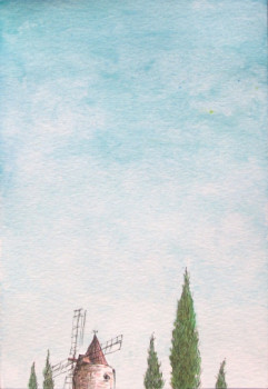 Œuvre contemporaine nommée « Moulin et ciel 2 », Réalisée par YOSHIO NOZAWA