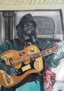 Œuvre contemporaine nommée « Tableau peinture guitariste - 80's spirit », Réalisée par NADEGEPAINTER