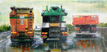Œuvre contemporaine nommée « Camions sous la pluie », Réalisée par ANNE MALLET