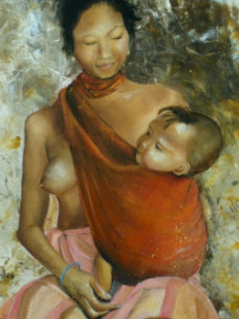 Œuvre contemporaine nommée « Mère à l'enfant », Réalisée par CLAUDINE SALESSE