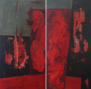 Œuvre contemporaine nommée « Rouge, Noir, Gris XII  (Diptyque) », Réalisée par MARCO