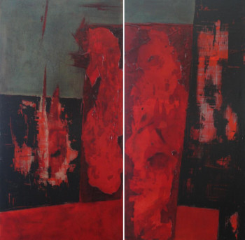 Œuvre contemporaine nommée « Rouge, Noir, Gris XII (Diptyque) », Réalisée par MARCO