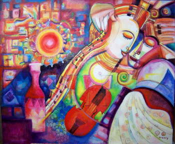 Œuvre contemporaine nommée « Couple au violon », Réalisée par BRAMLY