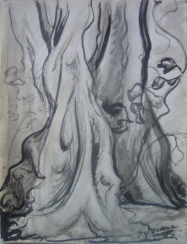 Œuvre contemporaine nommée « les arbres sacrés », Réalisée par SYLVIANE