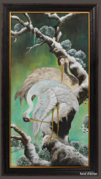 Œuvre contemporaine nommée « grues sur un pin enneigé », Réalisée par ZABO