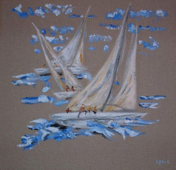 Œuvre contemporaine nommée « voiliers en mer », Réalisée par ISA-C