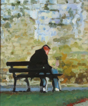 Œuvre contemporaine nommée « Jeune homme solitaire sur un banc », Réalisée par DOMINIQUE AMENDOLA
