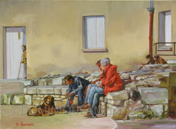 Œuvre contemporaine nommée « Trois gars avec un chien », Réalisée par DOMINIQUE AMENDOLA