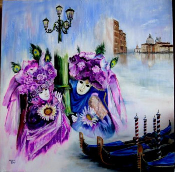 Œuvre contemporaine nommée « VENISE - Carnaval et gondoles », Réalisée par SYLVIANE PETIT