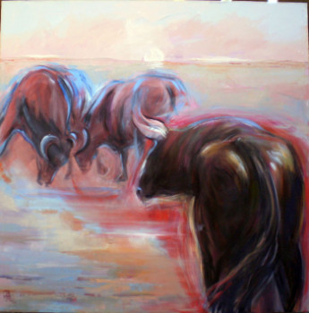 Œuvre contemporaine nommée « Toros en Camargue », Réalisée par MICHèLE FAURE