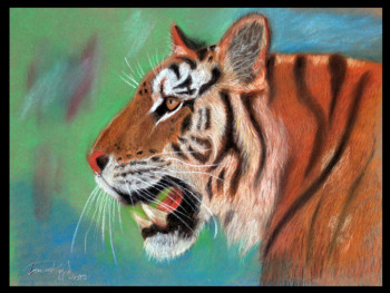 Œuvre contemporaine nommée « le regard du tigre », Réalisée par LAMINE REGGAD