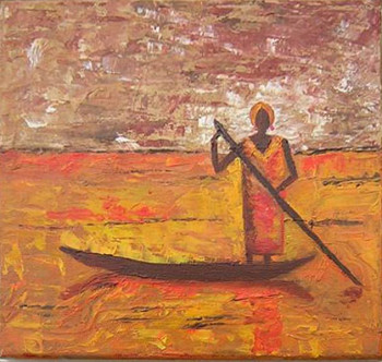 Œuvre contemporaine nommée « Africaine sur le lac », Réalisée par CLAUDINE WINTREBERT
