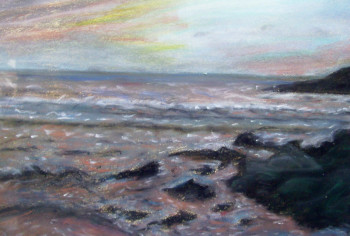 Œuvre contemporaine nommée « Le coucher de soleil sur les rochers, Normandie », Réalisée par NADIA VIGUIER