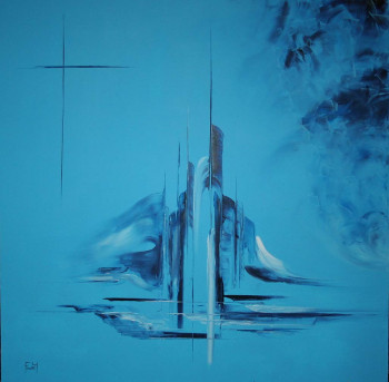 Œuvre contemporaine nommée « Ville bleue », Réalisée par ETIENNE FOURCY